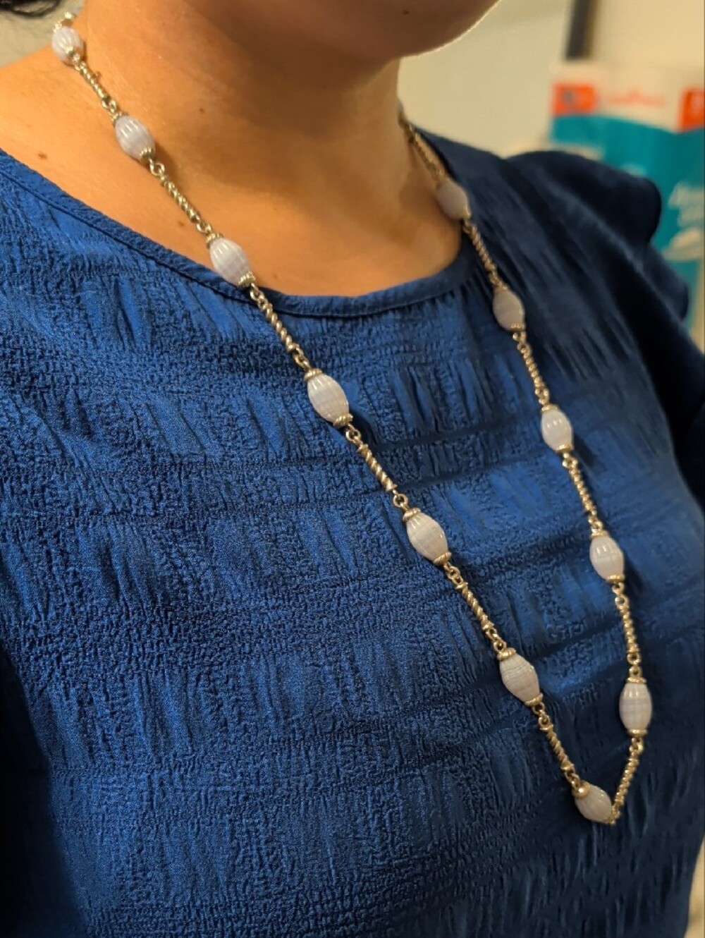 Vintage Whitney Kelly 925 Sterling Silver Blue Lace Agate Toggle Necklace 32" - Picture 6 of 16